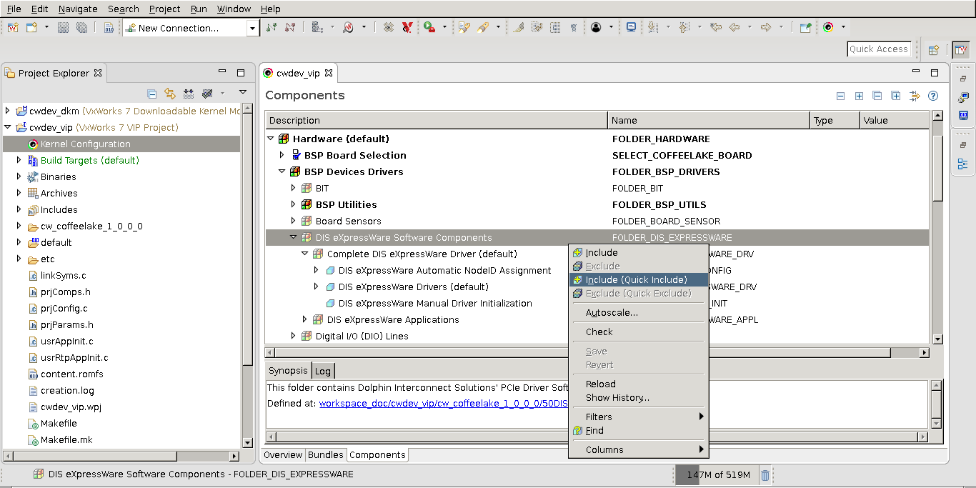 VxWorks Workbench: Include DIS eXpressWare Drivers