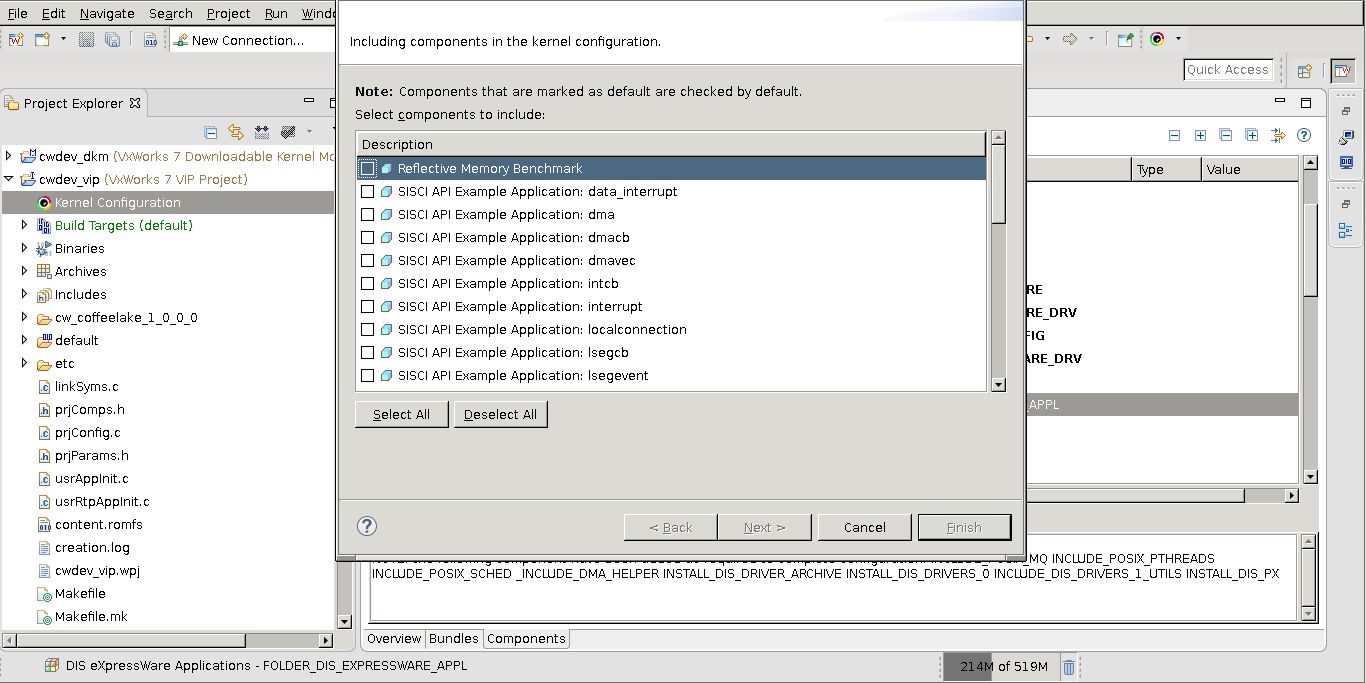 VxWorks Workbench: Select demo applications